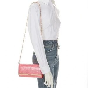 NWT MICHAEL MICHAEL KORS Croco Embossed Mona Large E/W Clutch in Camila Rose